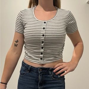 Striped button crop top
